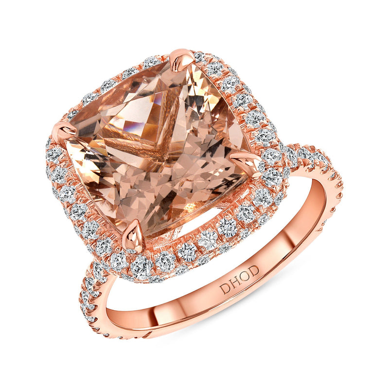 14K Gold Double Under Halo Cushion Morganite Engagement Ring