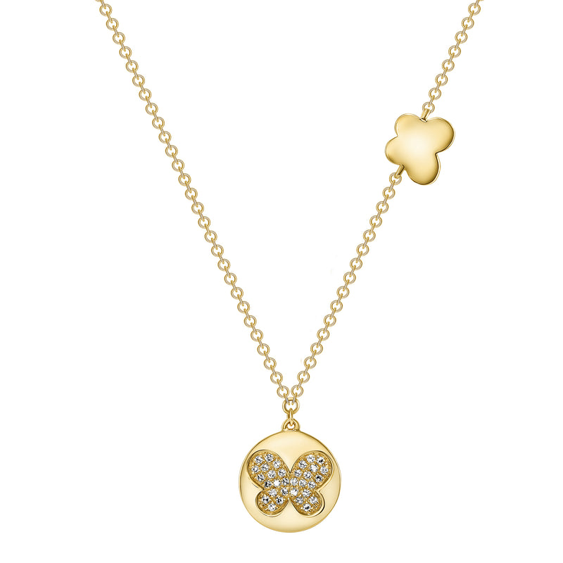 14K Gold Diamond Butterfly Pendant