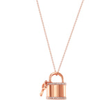 14K Gold Diamond Lock and Key Pendant