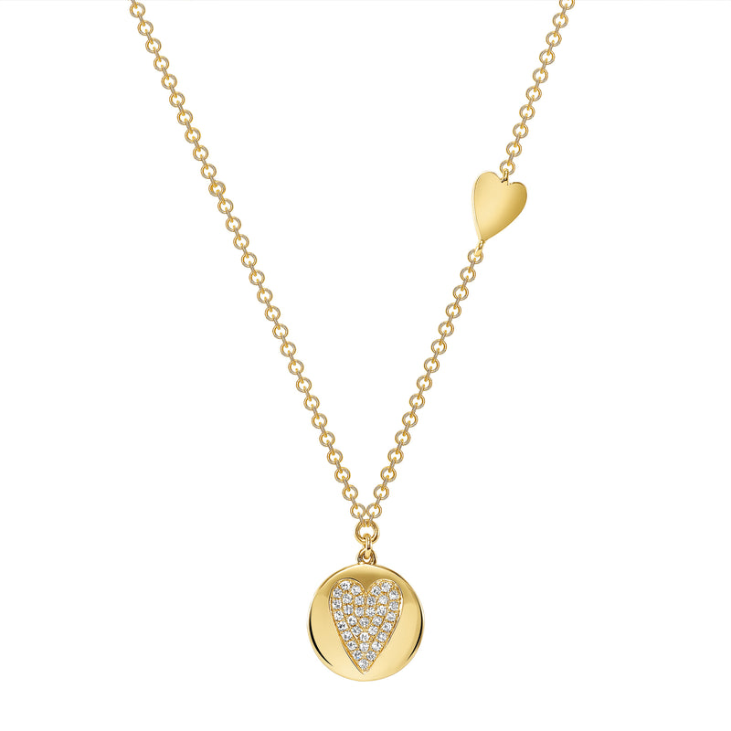 14K Gold Diamond Heart Circle Pendant Necklace