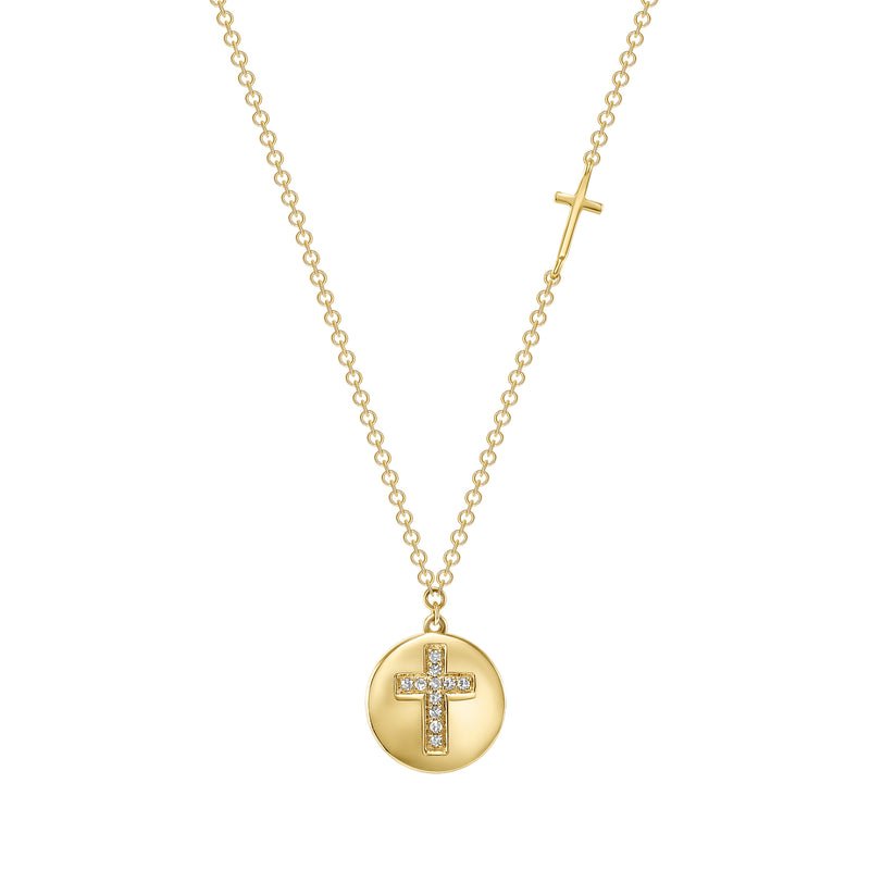 14K Gold Diamond Cross Pendant Necklace