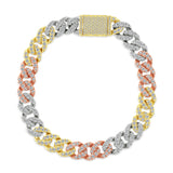 14K Tri Color Gold Medium Diamond Cuban Bracelet