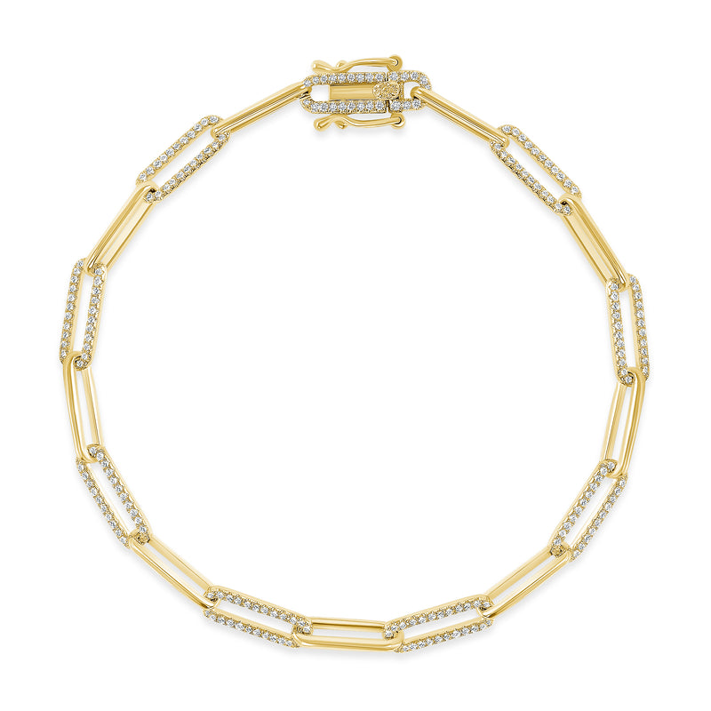 14K Gold Diamond Paper Clip Bracelet