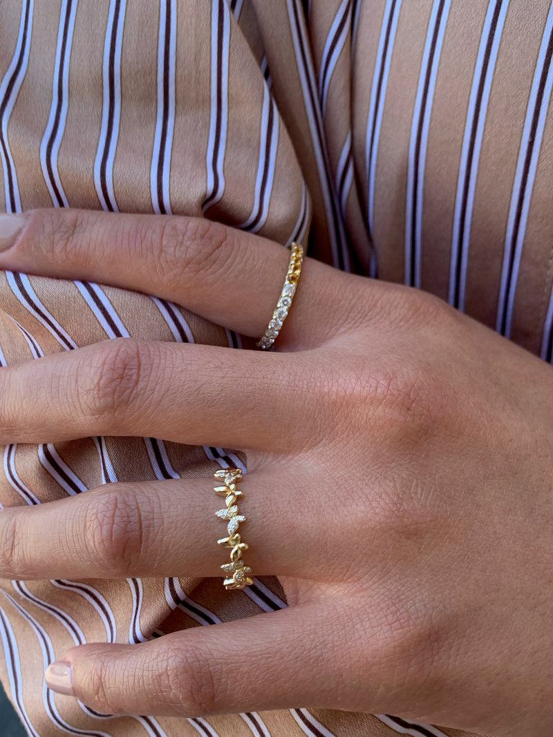 14k Gold Half Diamond Half Yellow Citrine Eternity Band