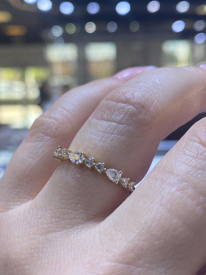 14K Gold Multi Round and Pear Diamond Band