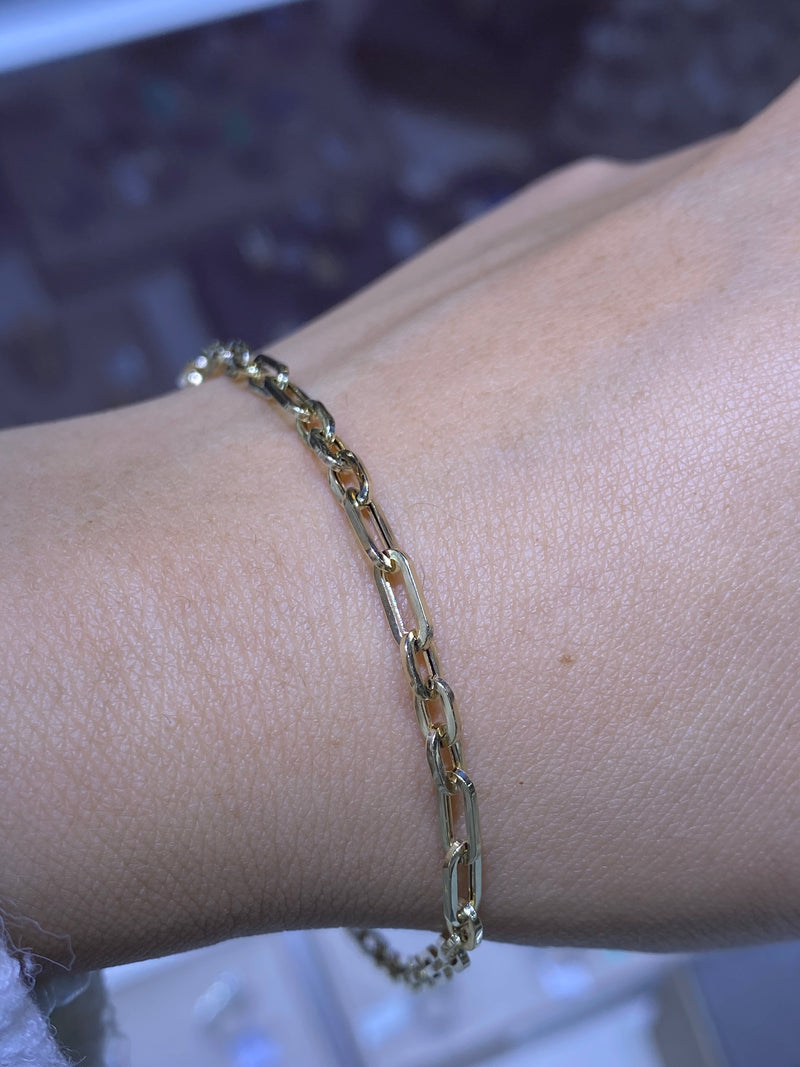 14K Gold Small Alternating Paperclip Bracelet