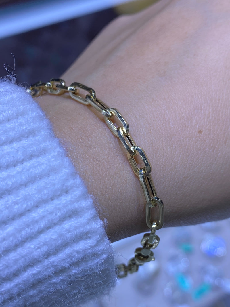 14K Yellow Gold Medium Alternating Paperclip Bracelet