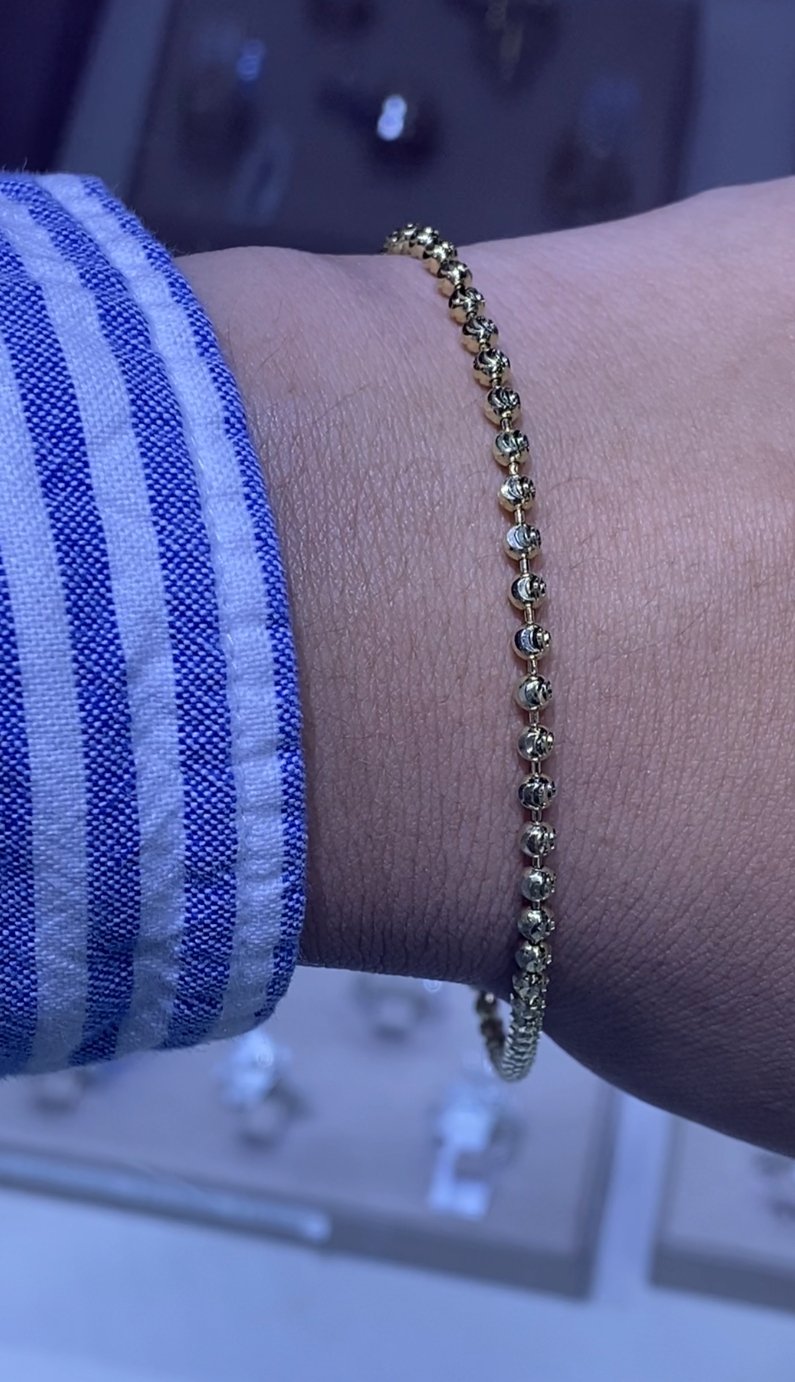 14K Yellow Gold 3.5MM Diamond Cut Ball Bracelet