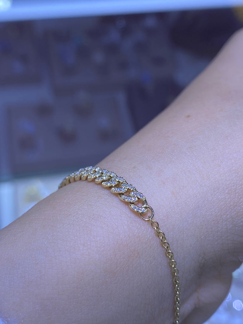 14K Gold Adjustable Diamond Cuban Bracelet
