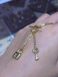 14K Gold Paper Clip Key and Lock Charm Necklace