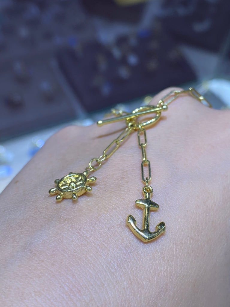 14K Gold Paper Clip Anchor and Helm Charm Necklace – David's House