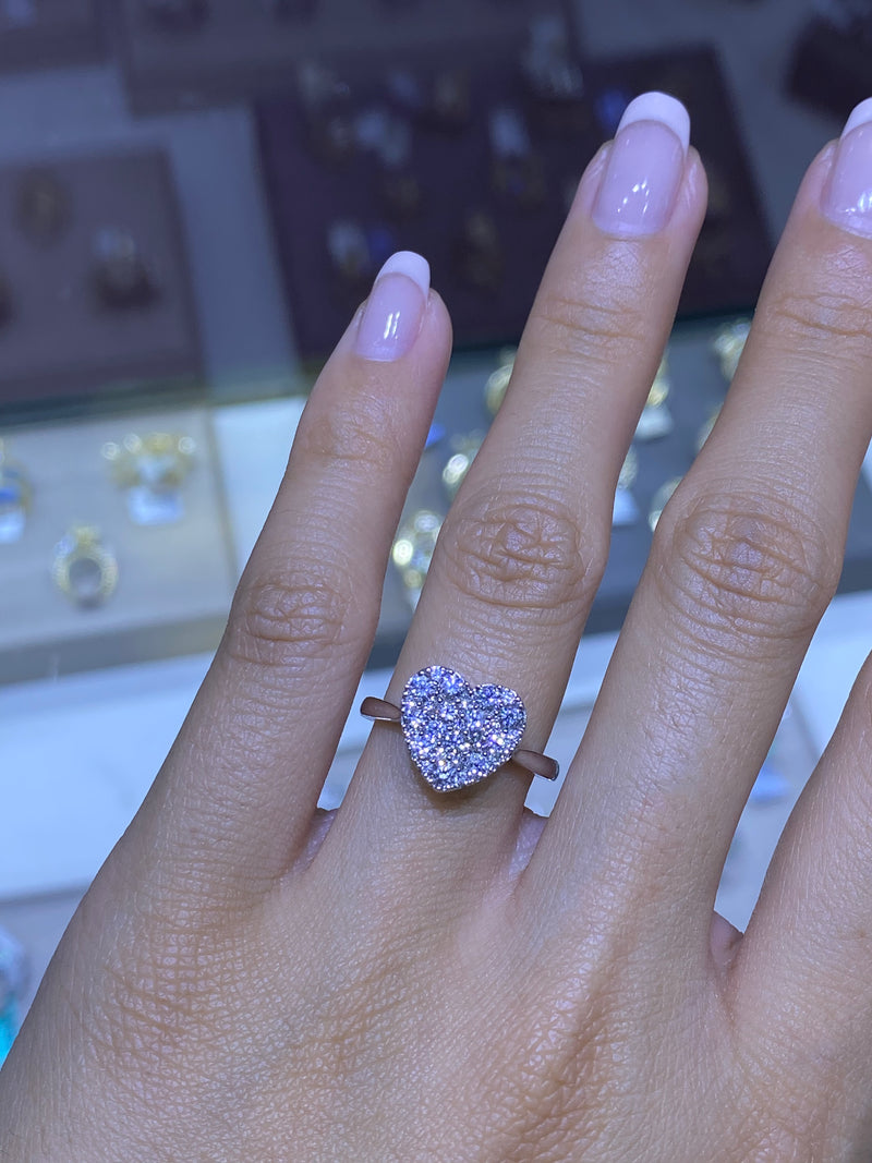 14K Gold Heart Diamond Cluster Ring