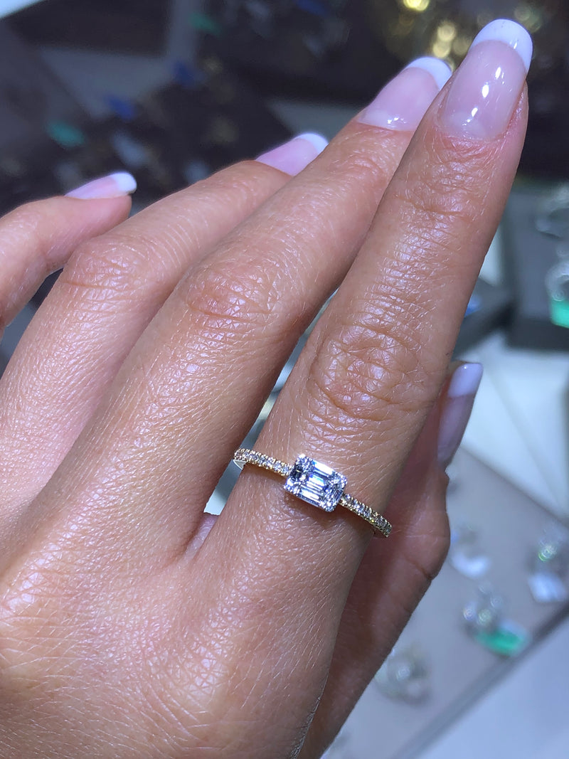 14K Gold Baguette Cluster Pave Diamond Band