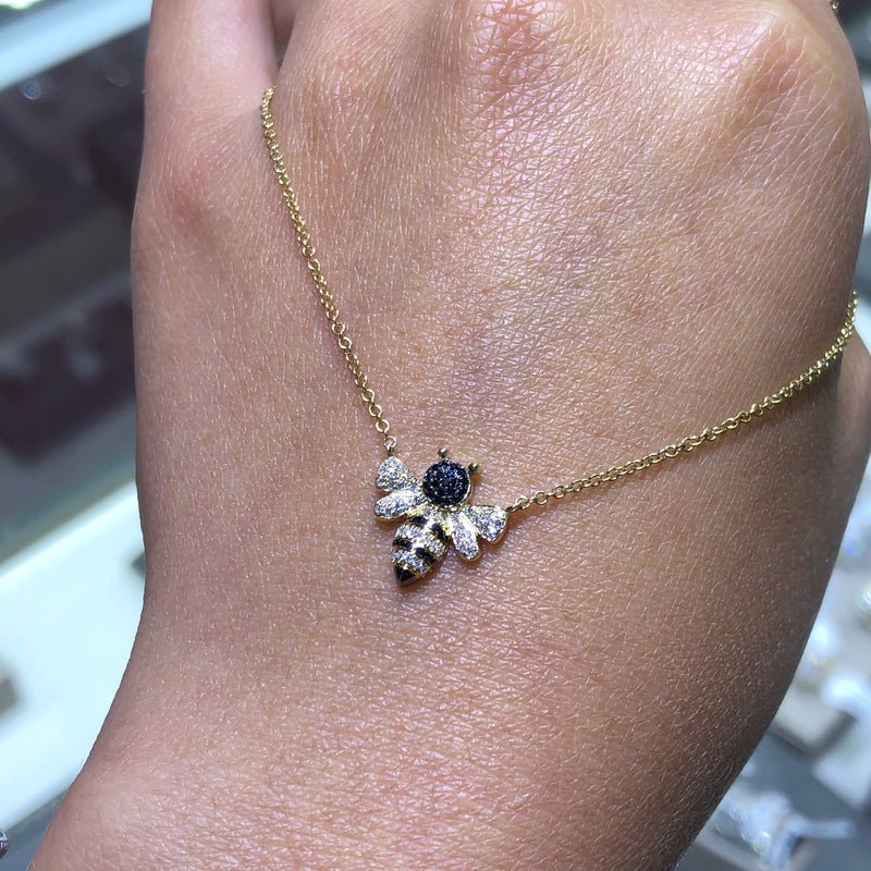 14k Gold Bumblebee Diamond Necklace