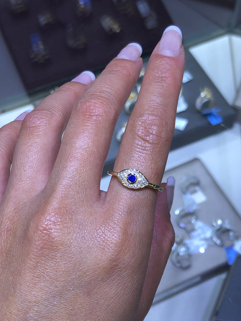 Evil eye top ring 14k gold