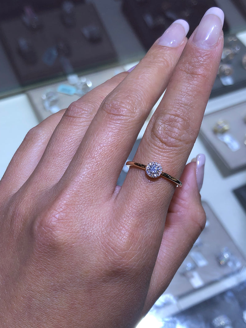 14K Gold Single Round Halo Diamond Band