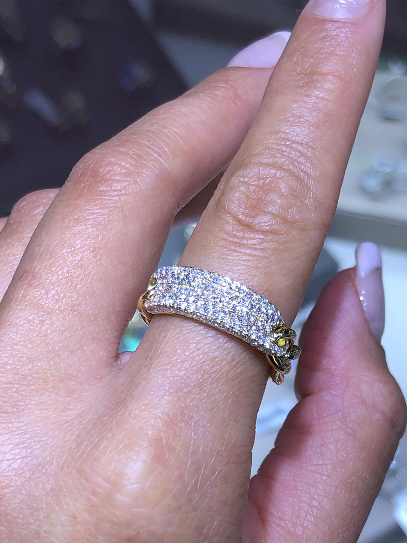 14K Gold Diamond ID Cuban Ring