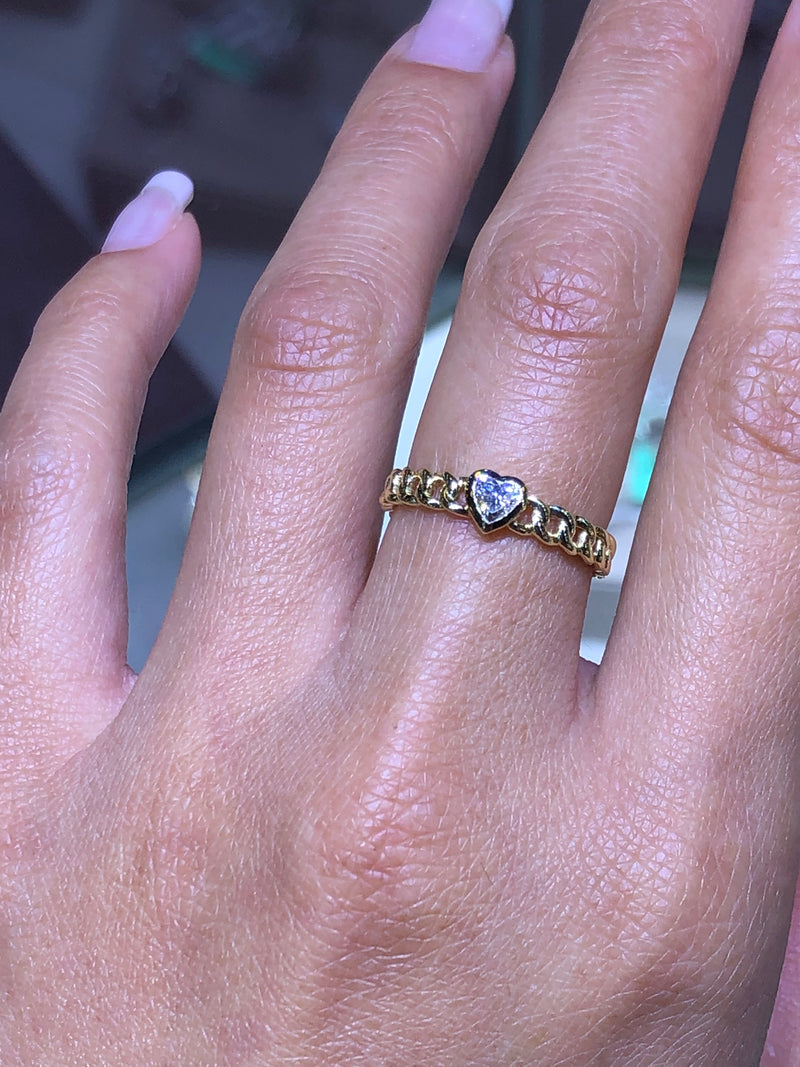 14K Gold Heart Bezel Cuban Diamond Ring