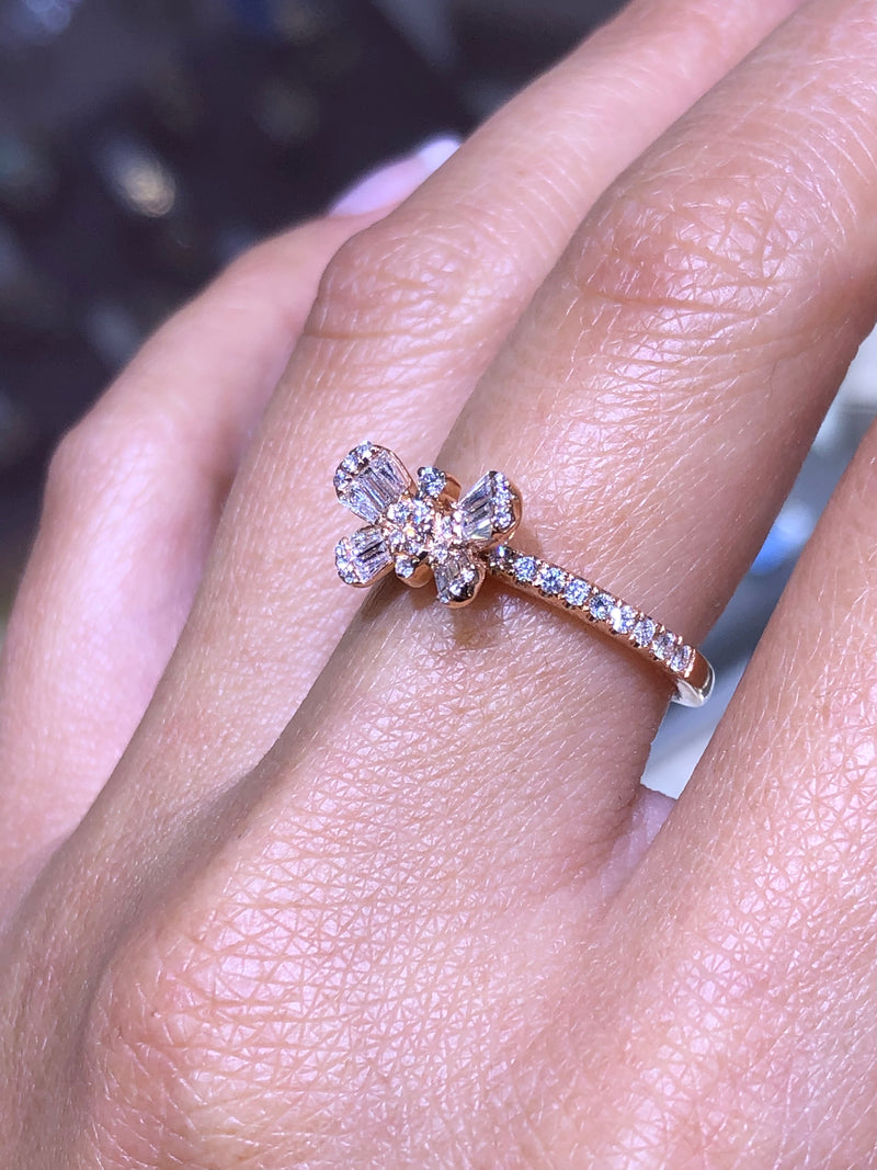 14K Gold Baguette Butterfly Diamond Ring