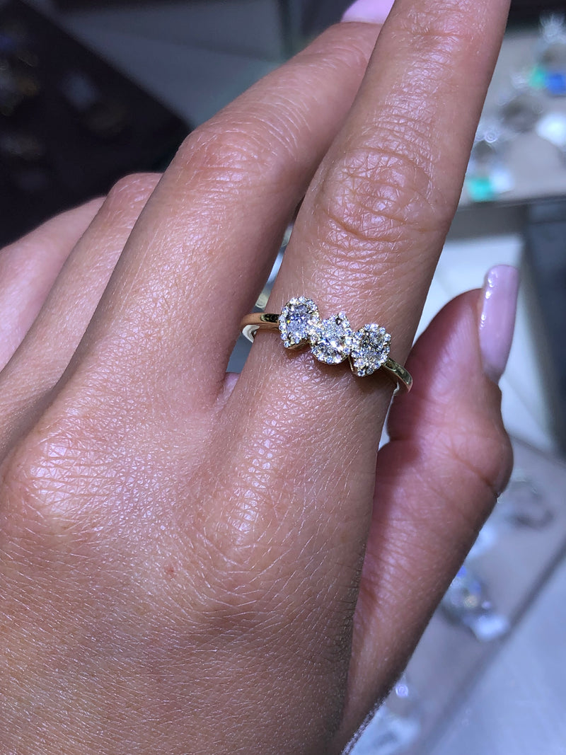 14K Gold Alternate Three Pear Diamond Band