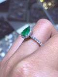14k Gold Pear Cut Emerald Halo Engagement Band