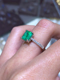 14K Gold Emerald Under Halo Engagement Band