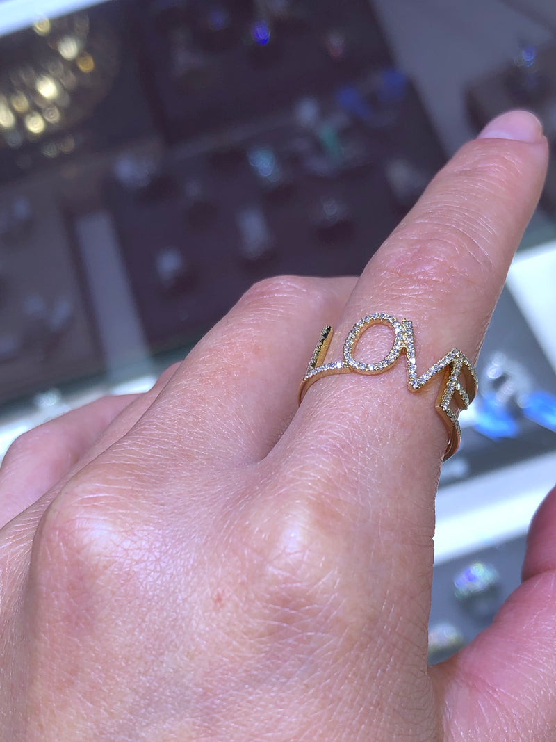 14k Yellow Gold Open 'LOVE' Diamond Band