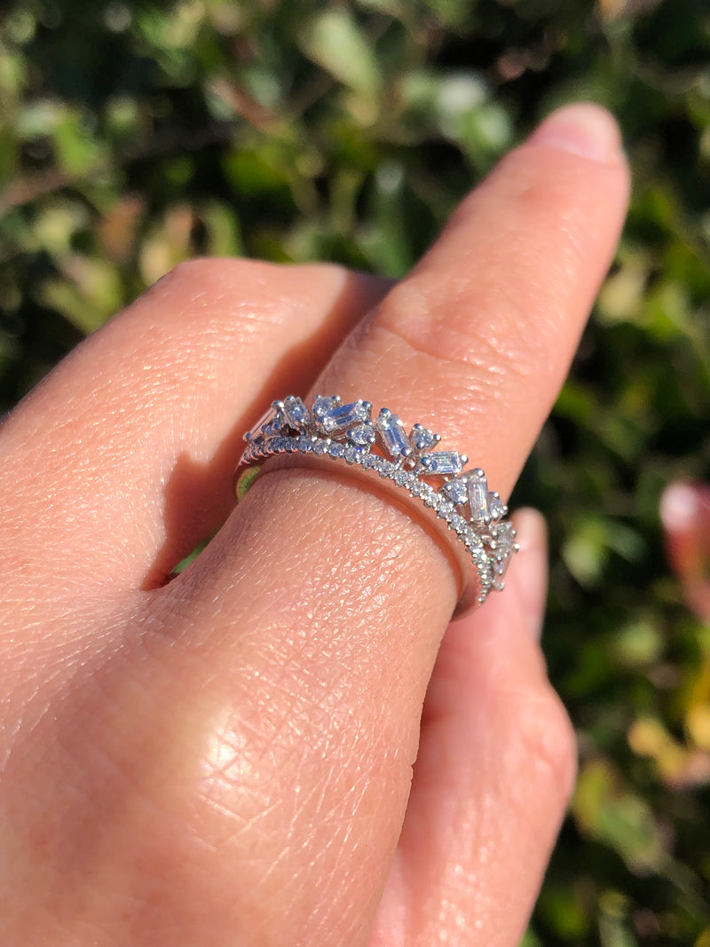 14k Gold Baguette Cluster Alternating Double Diamond Band