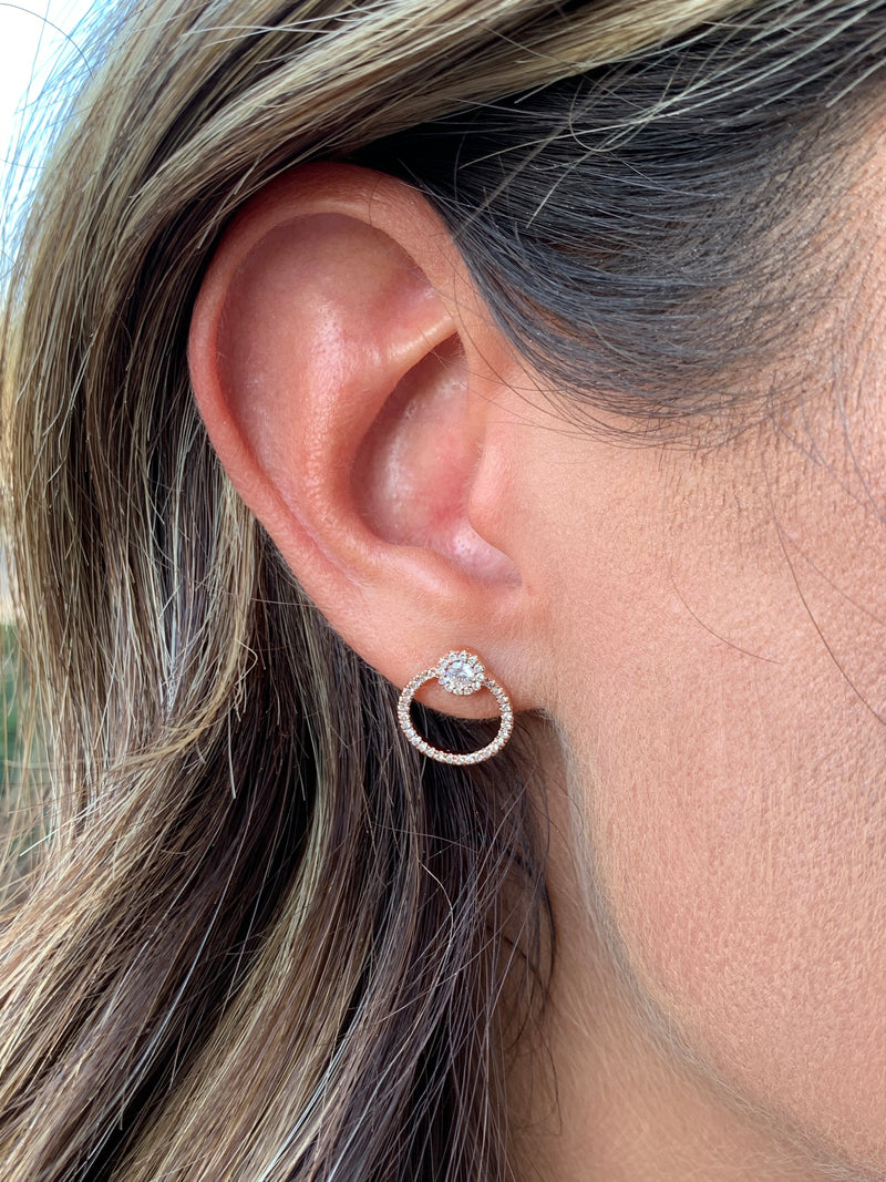 14K Gold Diamond Circle Earrings