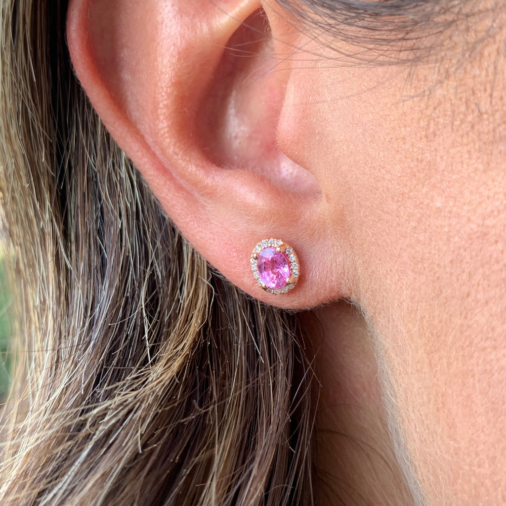 thumbnail image 2 of Limor 1-6 Carat 14K Solid Yellow Gold Pink Sapphire Oval Stud Earrings With Push Back 2 of 5