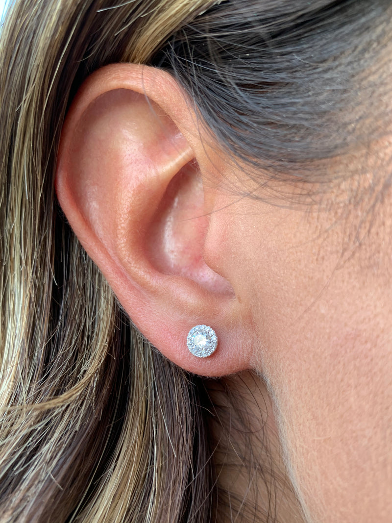 14K Gold Diamond Halo Stud
