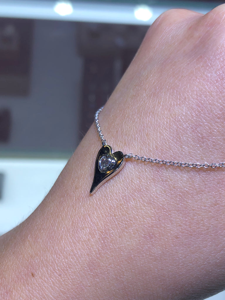 14K White Gold Heart Diamond Bezel Necklace David s House of