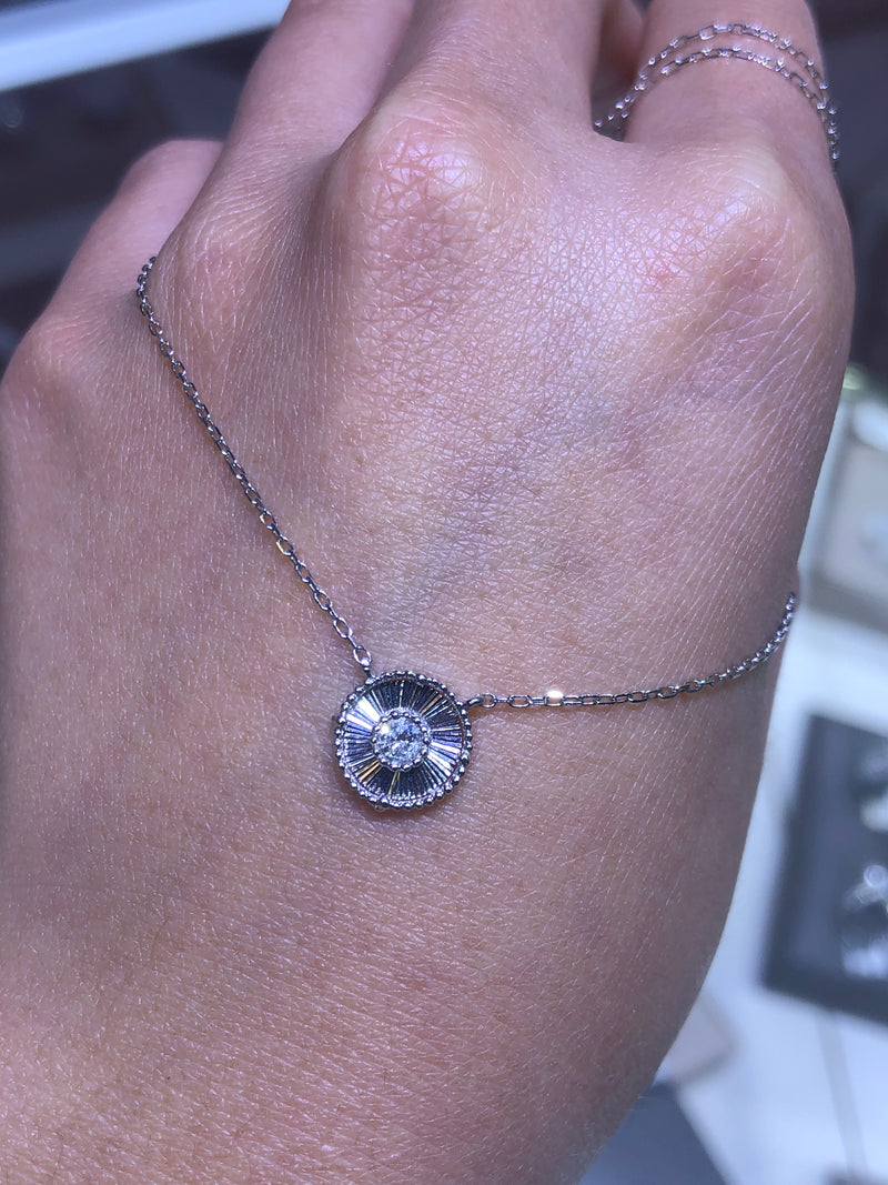 14K Gold Diamond Disc Pendant