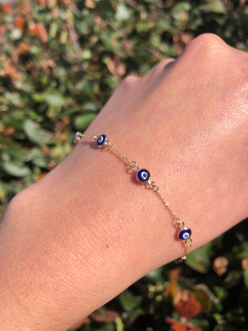 14K Yellow Gold Evil Eye Bracelet