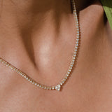 14k Gold Half Tennis Half Paper Clip 3-Round Heart Diamond Necklace
