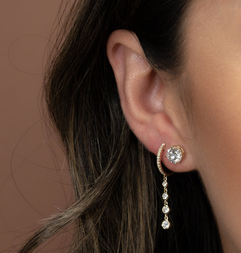 14k Gold Bezel Drop Diamond Earrings