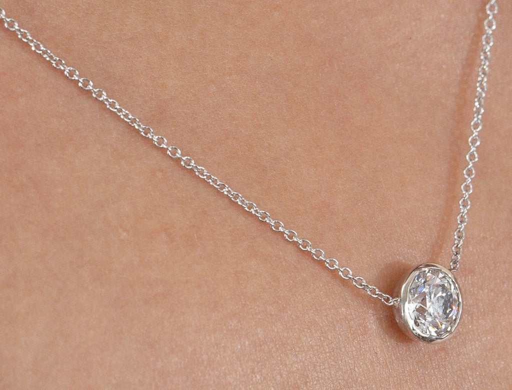 Buy Beyond Love CZ Solitaire Necklace Diamond Pendant Jewelry Simple Round  Shape Cubic Zirconia Necklace for Women(16