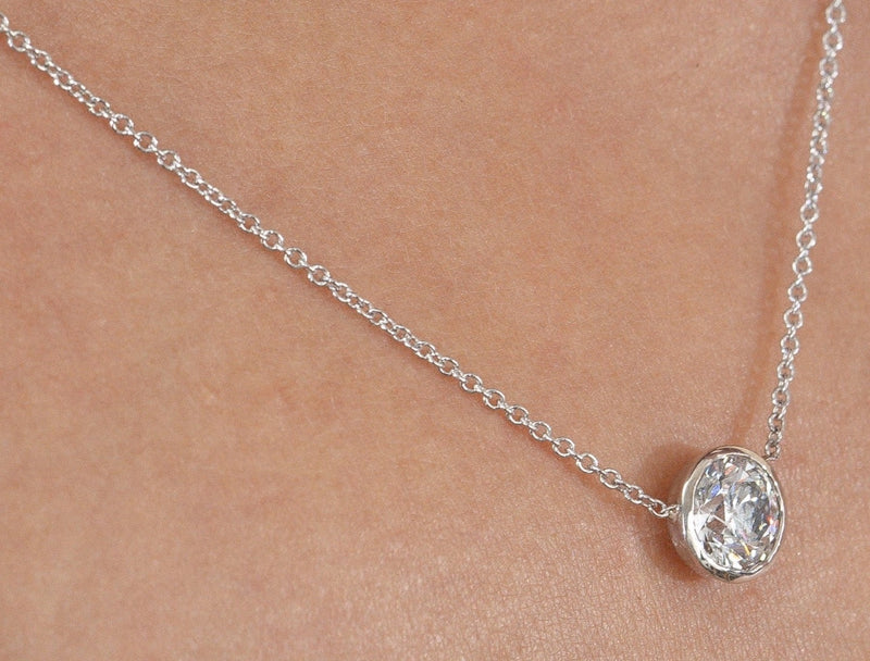 14K Gold Single Bezel Lab Grown 2.00 Carat Diamond Necklace