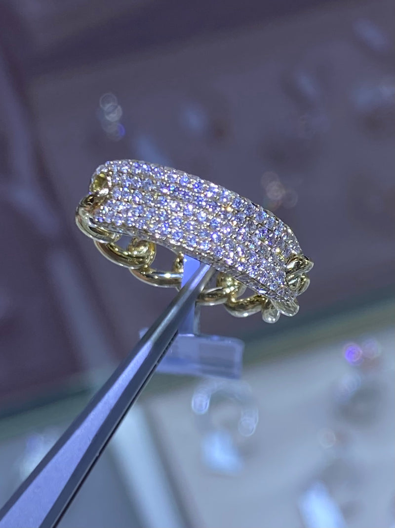 14K Gold Diamond ID Cuban Ring