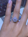 14K Gold Art Deco Pear Natural Diamond Halo Engagement Ring w/ Matching Diamond Band