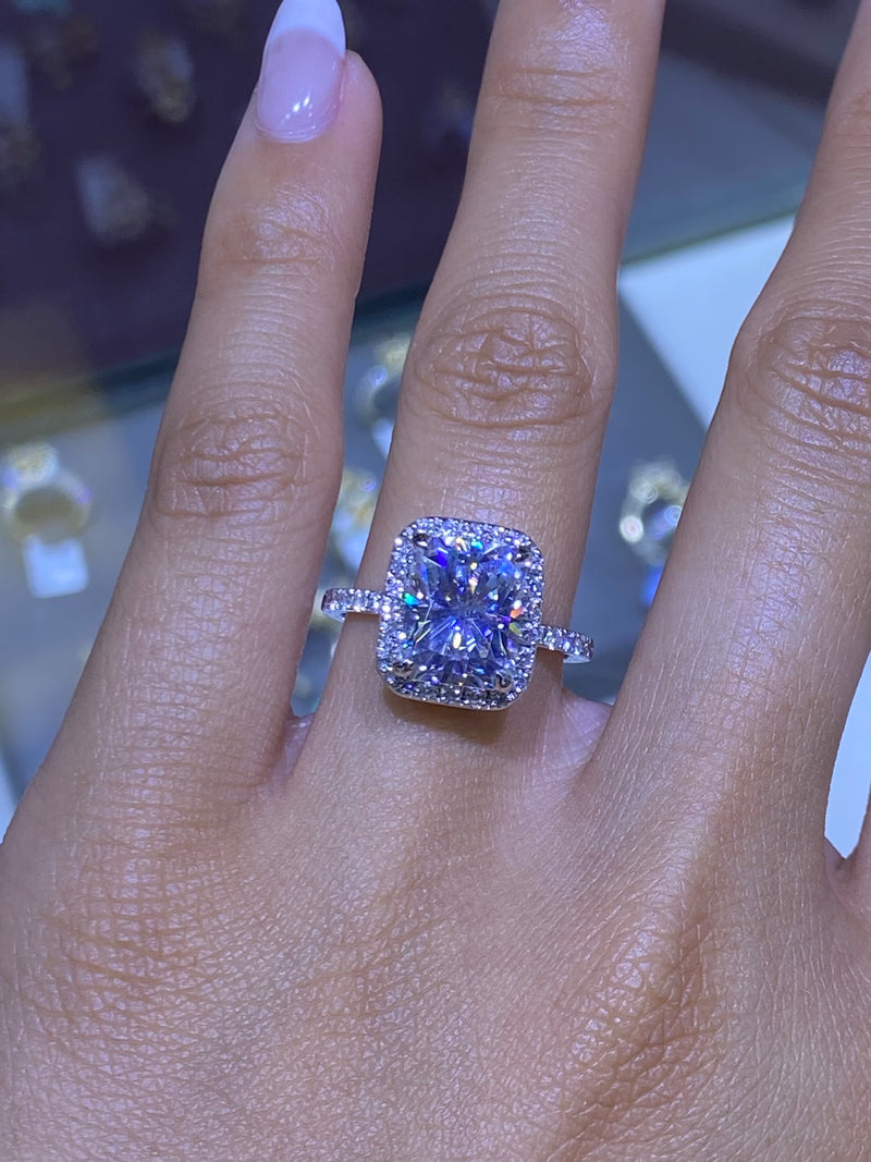 14K Gold Radiant Moissanite Halo Engagement  Ring