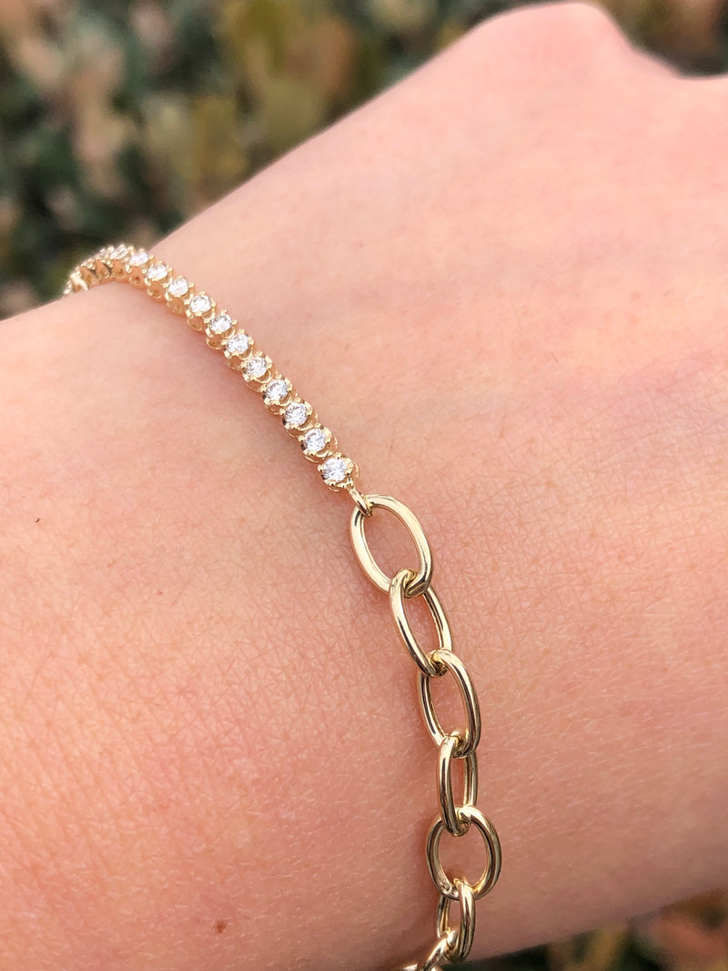 14K Gold Half Chain Half Round Tennis Diamond Bracelet