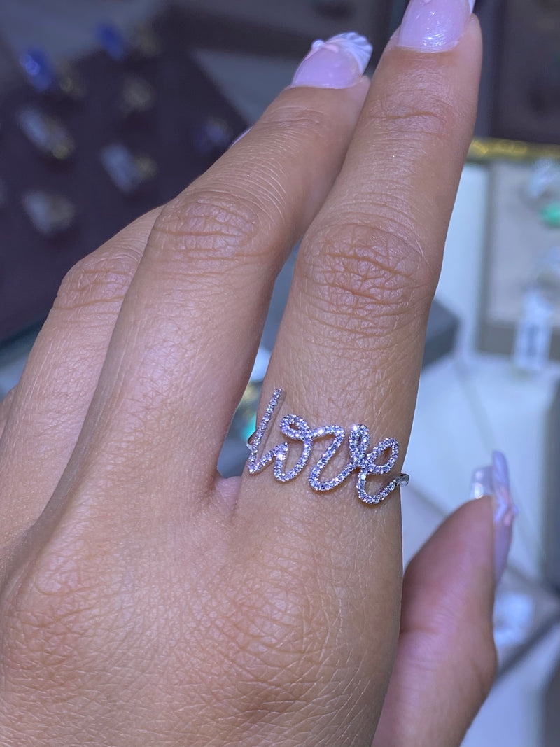 14K Gold Love Cursive Diamond Band