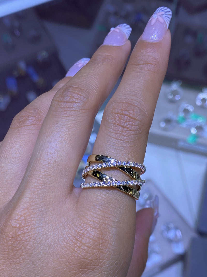14K Gold Double Criss Cross Diamond Band