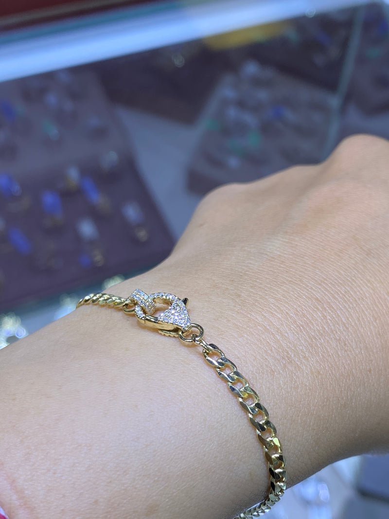 14k Gold Cuban Lobster Lock Diamond Bracelet