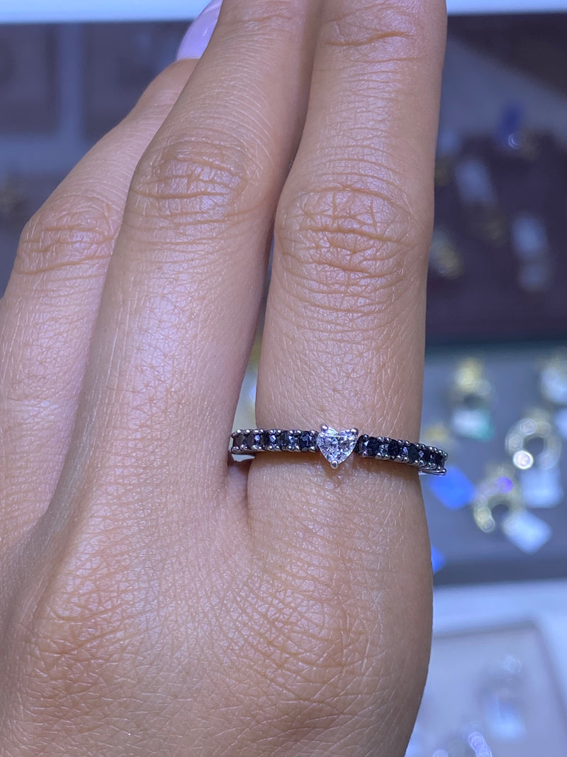 14K Gold Black Diamond Band w/ Diamond Heart