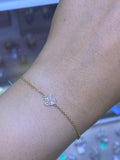 14k Gold Single Heart Diamond Pavé Bracelet