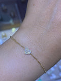 14k Gold Single Heart Diamond Pavé Bracelet