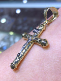 14K Gold Two-Tone Pillar Quilted Crucifix Pendant