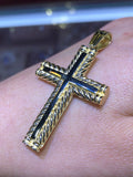 14K Large Gold Braided Bezel Cross Pendant